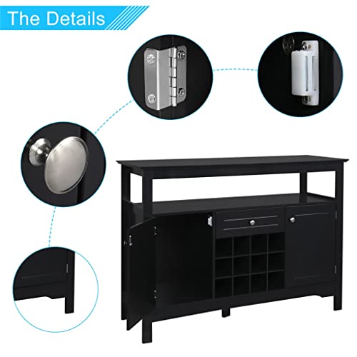 DSHGDJF Buffet Server Sideboard Cabinet with Wine Storage with 2 Doors 1 Drawer with Wine Rack Sideboard Entrance Cabinet Black