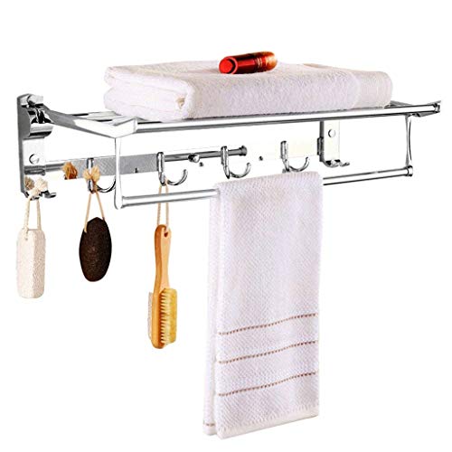 N/A Towel rack- Hotel Towel Rack with Shelf for Bathroom Foldable Shower Towel Holder Wall Mounted Stainless Steel Brushed Nickel