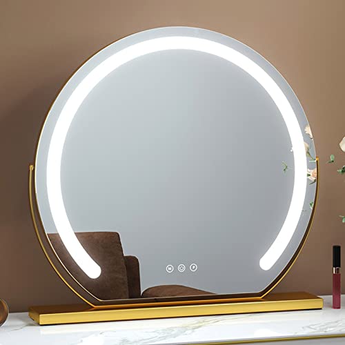 Led Semicircular wall mirror,bathroom mirror with lights, Touch Switch,5mm HD silver mirror,3 Colors Dimmable Brightness, Energy -saving,Can rota