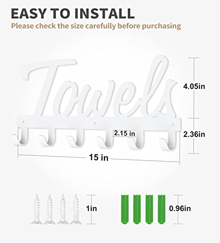 Livelab Towel Rack, Towel Racks for Bathroom Wall Mounted, 6 Hooks White Towel Holder for Bathroom Space Saving, Waterproof Rustproof Easy Instal