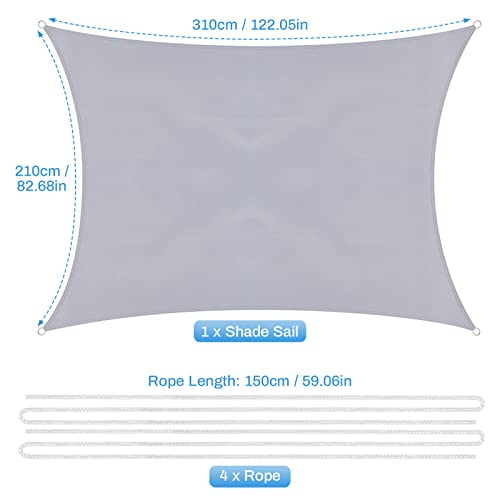 Minterest Sun Shade Sail Waterproof 2m x 3m, Sail Canopy Pergola Canopy Covers with 4 Ropes, 95% UV Block, Rectangle Sunshade Awning for Outdoor