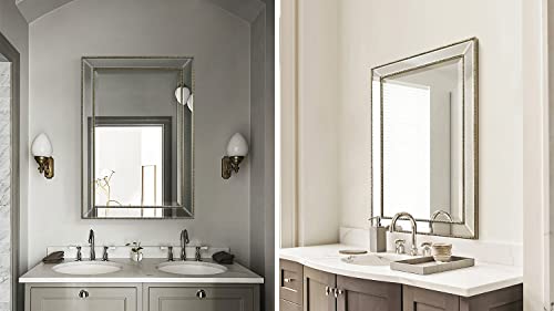 FOMAYKO Metro Beaded Retro Medicine Cabinet, Recess Mount 3 Adjustable Glass Shelves,Silver Frame, Installation Freedom with Door Swinging Left o