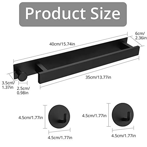 Self Adhesive Towel Rail Set, HOMGEN Popular 40cm Black Towel Rail 304 Stainless Steel No Drilling Towel Holders Towel Rack Kit Bathroom Towel Ra