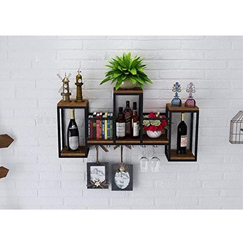 Kitchen Organize Wine Glass Holder, Wall-Mounted Metal Wood Wine Bottle Racks Vintage Goblet Stemware Holder for Bar, Pubs or Restaurants/Commerc