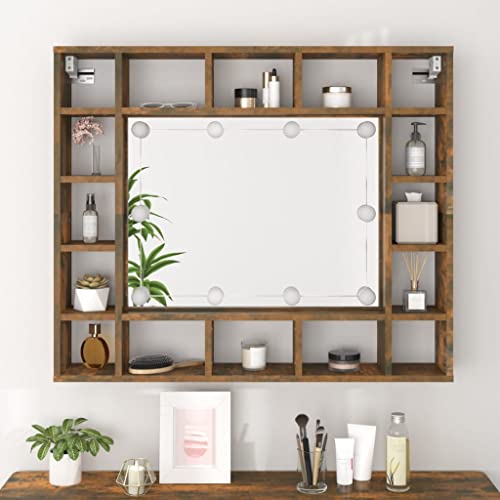 Mirror Cabinet with LED Smoked Oak 91x15x76.5 cm