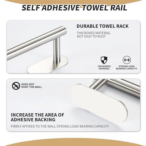 Self Adhesive Single Towel Rail, 40cm Stainless Steel Bathroom Towel Holder Tack Towel Holder for Bathroom, Kitchen, Easy to Install without Dril