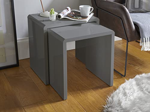 House & Homestyle Set of 2 Side, High Low Nesting Cube Inspired End Tables for Living Room, Bedside, Office or Lounge, 50cm-Grey Gloss, One Size