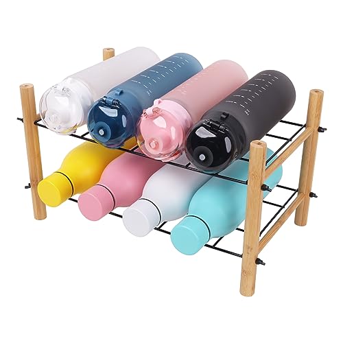 Nothing burger Water Bottle Organiser for Cupboard, 2-Tier Stackable Plastic Water Bottle Storage Bamboo, Wine Cupboard Storage Racks Holds 8 Bot
