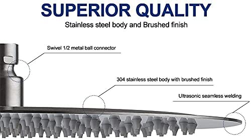 Derpras Round Rain Shower Head, 304 Stainless Steel, Ultra Thin Powerful High Pressure Top Spray Bathroom Rainfall Showerhead(Brushed Nickel) (8