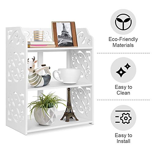 Shoe Rack White, Modern Carved 3 Tiers Freestanding Shoe Rack, Space Saver Stackable White Home Storage Organiser Unit, for Hallway Entryway Bedr