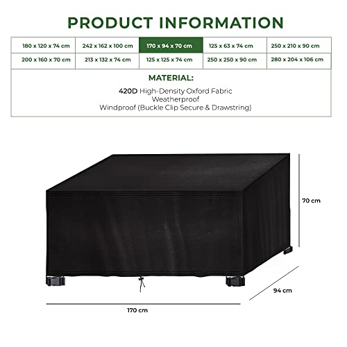 Straame - Outdoor Furniture Protection Cover – Heavy Duty 420D Oxford Fabric – Waterproof & Windproof Anti-UV Rectangular Patio Table Cover with