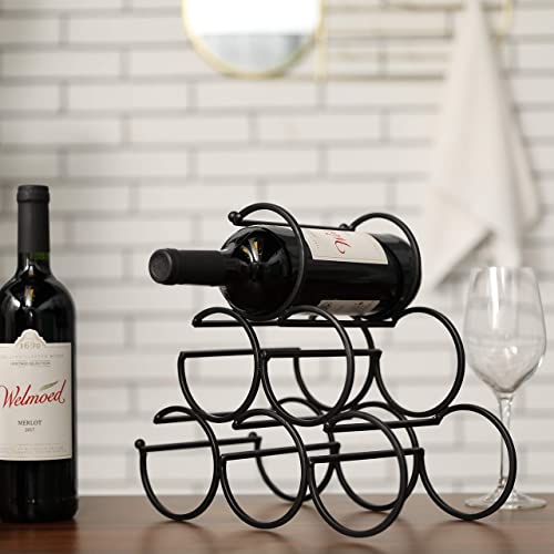 JHY DESIGN Iron Tabletop Wine Rack 27.5cm High Rustic Wine Bottle Rack Storage Wine Shelf Freestanding Wine Holder Portable Wine Cabinet (6 Bottl