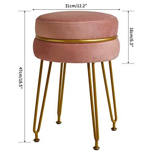 IBUYKE Modern Velvet Round Footstool, Vanity Chair for Makeup Room, Vanity Stool Foot Rest with Gold Legs, Modern Accent Stools for Bedroom, Livi