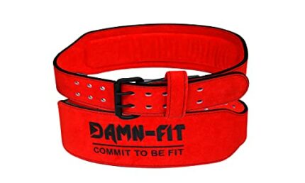Damn-Fit® Leather Weight Lifting Belt Gym Fitness, 4” Wide Lumbar Support With Double Prong, Crossfit Bodybuilding Deadlift Powerlifting Squat Ba