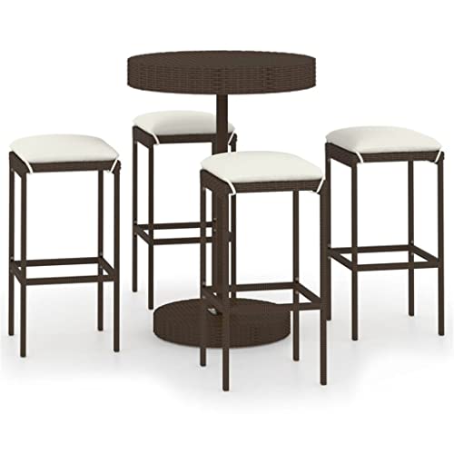 TJLSS 5 Piece Patio Bar Set With Cushions Poly Rattan Stylish Garden Bar Set Easy To Clean (Color : A, Size : Taille unique)