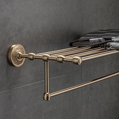 HIGOH Towel Racks,Bathroom Towel Rack Wall Mounted Towel Holder,Brushed Bathroom Hardware,All Copper Bath Towel Rack,Bathroom European Style Carv