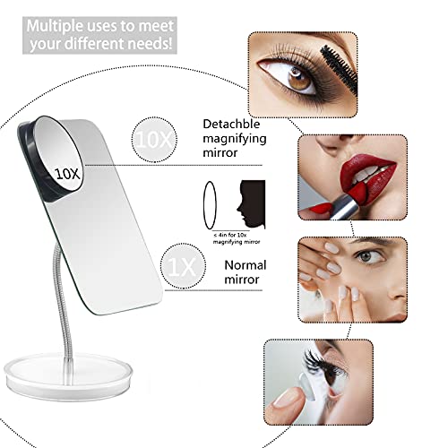 Jasefa Desk Makeup Mirror with Detachable 10x Magnification,360° Rotation Flexible Gooseneck Mirror with Stand,Tabletop Cosmetic Mirror,Good for