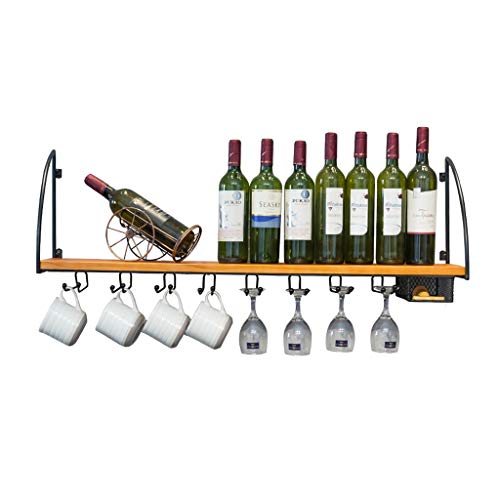 Wall Storage Organizer Shelf Wine Rack, Wine Bottle Wall Hanging Wine Bottle Holder Metal and Wood Wine Glass Goblet Rack Cup Holder for Bar Rest