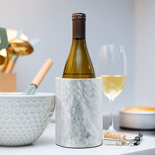 Flexzion Kitchen Tool Crock Utensil Holder and Wine Cooler Chiller, Natural White Marble 5" x 7" Inch, Unique One-Of-A-Kind Pattern Stone Contain