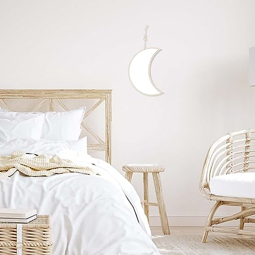 CREATCABIN Moon Wall Decor Mirror Acrylic Wall Hanging Decoration Mirror Pendant Wall Art Wall Mounted Mirror with Wool Wire Wood Beads for Home