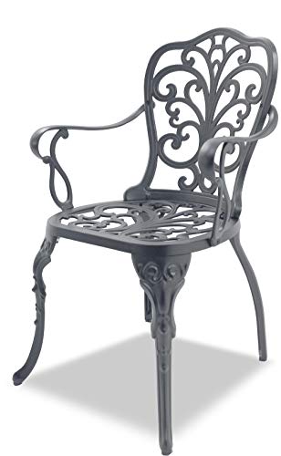 Homeology BANGUI Luxurious Garden & Patio Table & 2 Large Chairs with Armrests Cast Aluminium Bistro Set Grey