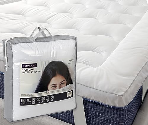 Luxevoir® High Loft Mattress Topper | Super Soft Hotel Quality Brushed Microfiber Top with Hollowfiber Filling | Elasticized Corner Straps fits u
