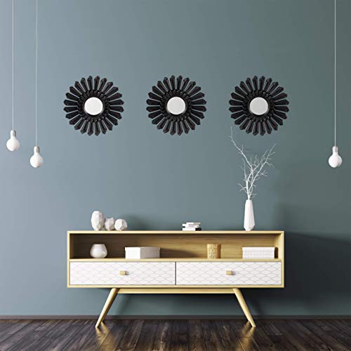 Relaxdays Sunburst Decor Mirror, Set of 3, Round Hanging Mirror, Plastic Frame, Ø 25 cm, Gold