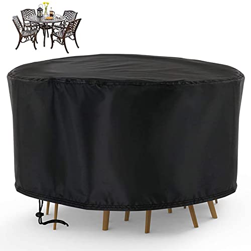 Flymer Patio Furniture Table Covers Round, 185 x 110cm Circular Patio Furniture Cover Oxford Fabric Heavy Duty Waterproof Dustproof Rip Proof Ant