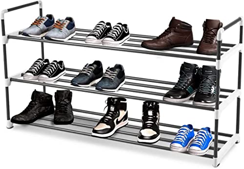 LILIKY 90cm Simple Assembly Household Affordable Free Assembly Storage Small Shoe Rack (Color : Schwarz, Size : 3 Tiers)