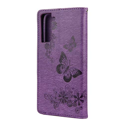 Reevermap Samsung S21 FE Case, Galaxy S21 FE 5G Case, Shockproof Flip Wallet Card Slots PU Leather Embossed Butterfly Stand Magnetic Cover for Sa