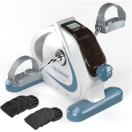 TECHMOO Under Desk Bike Pedal Exerciser Portable Mini Home Exercise Bike with 5LBS Flywheel Sitting Peddler Exerciser for Seniors Legs and Arms T