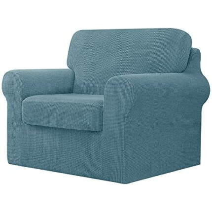 CHUN YI 3 Piece Stretch Sofa Cover, 1 Seater Slipcover with One Separate Cushion and Backrest, Jacquard Spandex Fabric(1 Seater,Smoky Blue)