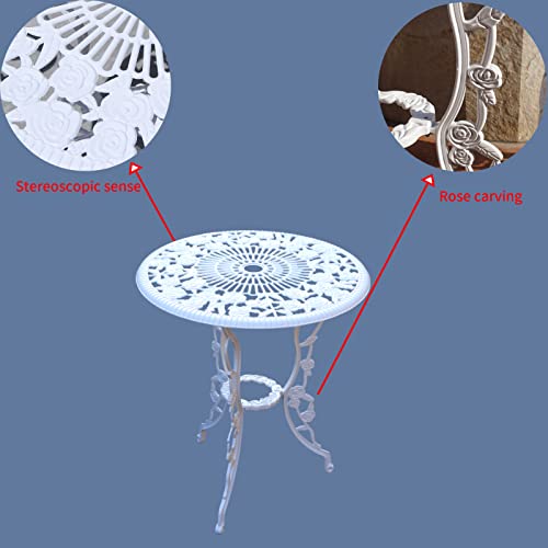 Outdoor Furniture Bistro Set with Rose Pattern 1 Table 2 Chairs for Garden Patio Porch (Rose-White)