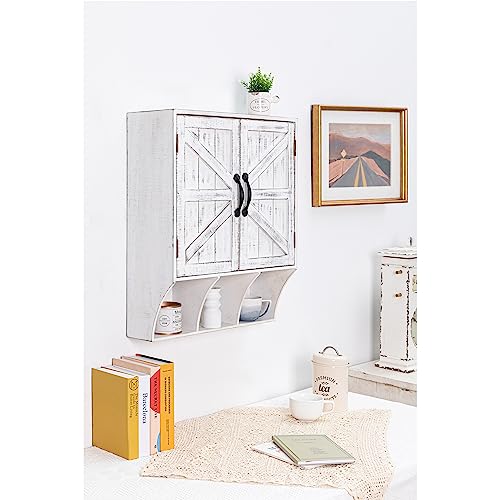 RiteSune Farmhouse Wall Mounted Cabinet, Medicine Cabinet with Magnetic Doors, Wood Vintage Wall Cabinet Over Toilet for Bathroom, Kitchen, Livin