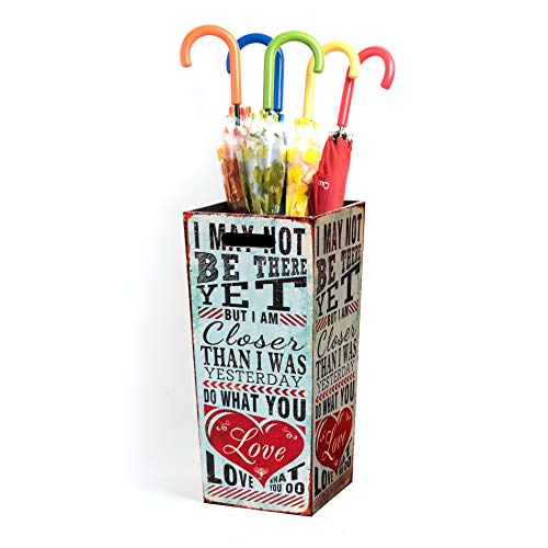 Rebecca Mobili Umbrella Holder Umbrella Stand Canvas Light Blue Rectangular Phrases Retro Entrance Home - 50 x 21 x 21 cm (H x W x D) - Art. RE47