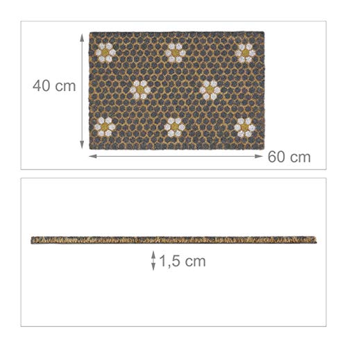 Relaxdays Doormat, Colourful Honeycomb and Flowers Motif, Door Mat Inside & Outside, 40x60 cm, Fruits, Yellow/Coir