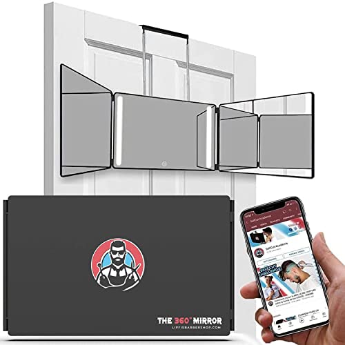 LIPFISBARBERSHOP.COM The 360 LED Mirror - Travel Version with Adjustable Telescoping Hooks, Perfect Self Haircut Mirror for Men - 3 Way Mirror fo