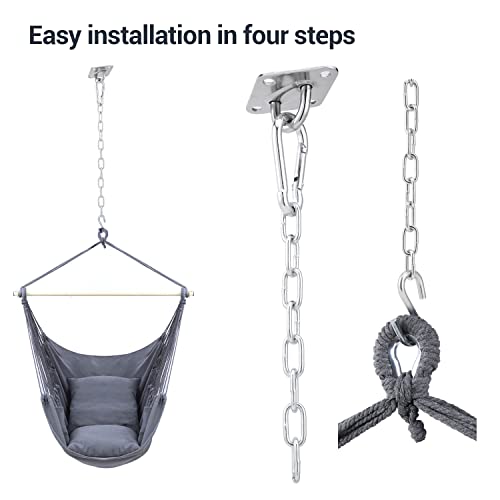 Hanging Chair Cotton Swing Chair with Hardwares, Ohuhu XL Portable Gray Hammock Chair with Cushions Installation Kit Detachable Metal Support Bar
