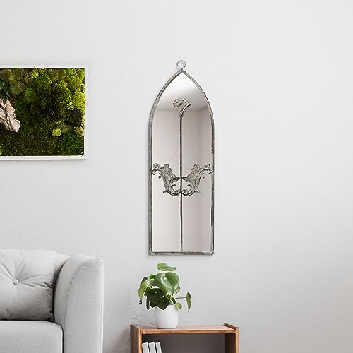 MirrorOutlet The Arcus - Concrete Colour Framed Modern Arched Wall Mirror 24" X 8" (60CM X 20CM) Silver Mirror Glass with Black All weather Backi