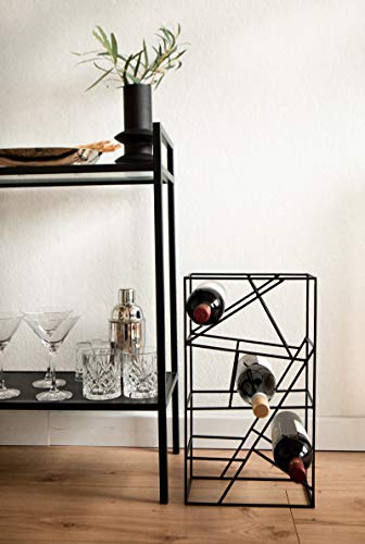 LaLe Living Vino Wine Rack in Black Brushed Iron for 9 Wine Bottles 26 x 45.5 cm for Storing, Storing Wine and Water Bottles in Geometric Design