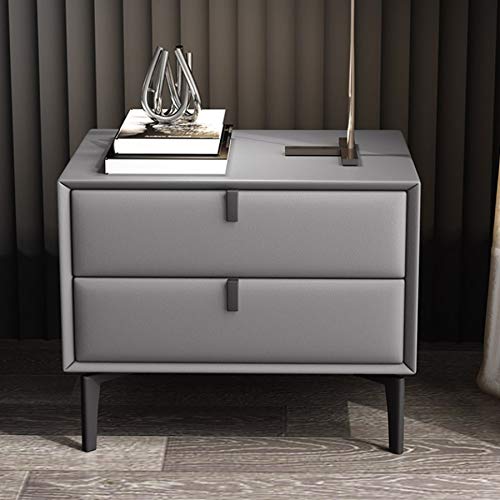 JYDQM Bedroom Furniture Bedside Table Simple Nordic Leather Cabinet, Small Bedside Cabinet with Gray Double Drawer Design