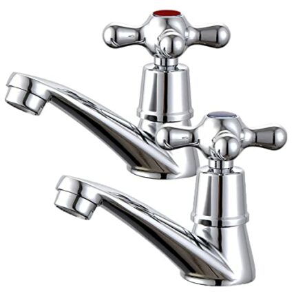Traditional Victorian Pair of Basin Taps Bathroom Sink Taps Mixers Hot and Cold Bath Brass Faucet - Chrome Plated