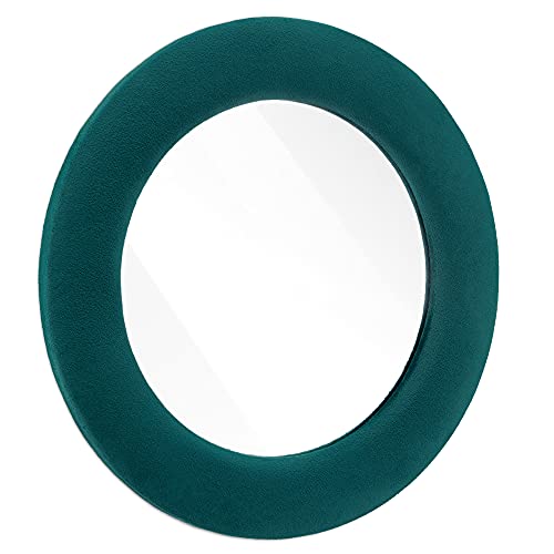 Navaris Round Wall Mirror with Velvet Frame 30 cm (11.8") - Wall-Mounted Circle Mirror to Hang in Bedroom Hall Living Room Study Office - Dark Gr