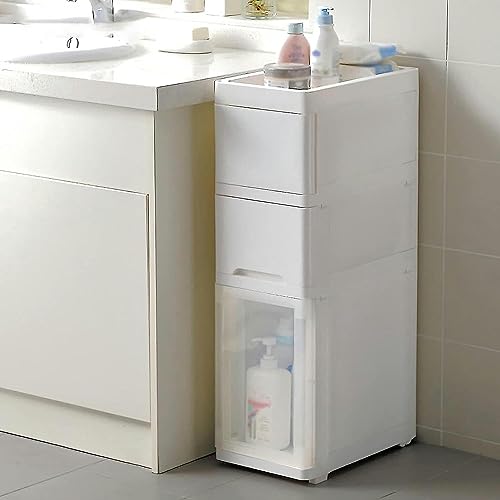 OPSREY White Narrow Bathroom Storage Floor Cabinet for Living Room, Bedroom, Kitchen, Hallway, Free Standing Bathroom Furniture Cabinet with Door