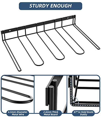 PrimZooty Boot Rack Wader Hanger Wall Mounted- (2PACK) Sturdy Metal Boot Organizer, Tall Shoe Holder for Closet, Entryway, Outdoor, Garage