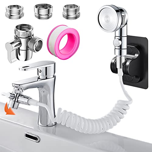 Roscid Sink Faucet Sprayer Attachment Set, Kitchen Bathroom Pet Bathing Shower Head with 9.8ft Hose and G1/2 / M22 / M24 Faucet Adapters, Hair Wa