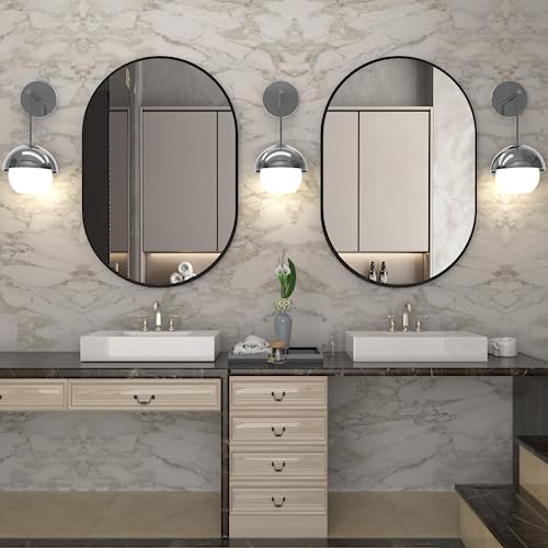 NEUWEABY Oval Bathroom Mirror Capsule Wall Vanity Mirror, 2 Piece 20"x30" Pill Mirrors Wall Mounted Mirror, Large Modern Mirror with Gold Metal F