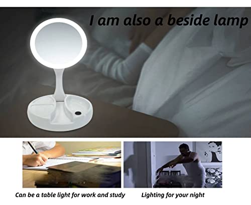 Hoffnugshween LED Foldable Makeup Mirror Lighted Makeup Mirror Double Sided 10X Magnifying Mirror Brightness&Angle&Height Adjustability with Ligh