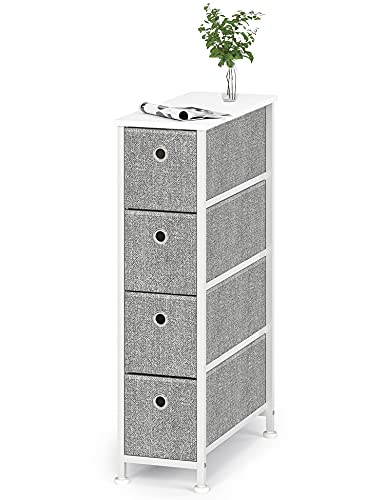 Narrow Chest of Drawers Storage Cabinet Unit with 4 Fabric Drawers Slim Side Cabinet Metal Small Cupboard Wardrobe Organiser for Bedroom Living R