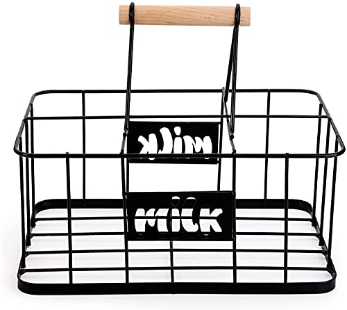 Bekith 6 Unit Milk Bottle Holder Wire Metal Doorstep Milk Crate Rustic Farmhouse Wire Bottle Carrier with Handle, 29 x 20 x 13 cm